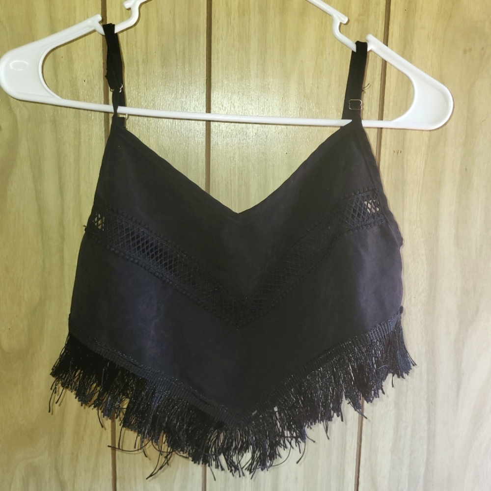 Womens Fringe Cutout Crop Top